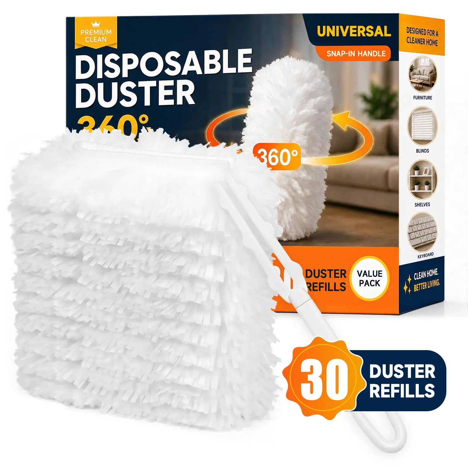 30 Count Heavy Duty Duster Refills for Swiffer, Multisurface 360° Larger Size Dusters with 4X Microfibers, Unscented Disposable Dusters for Cleaning Home, Blinds, Fans, Corners