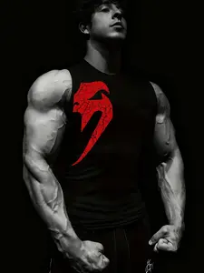 Men's Summer Fashion Print Sleeveless Muscle Tank Top, Workout Vest, Breathable Sweat-Wicking, Tight Fit, Ideal for Gym and Basketball Training