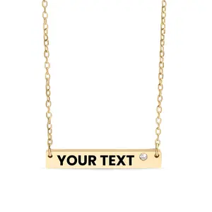 Engraved Necklace 18k Bar with Stone