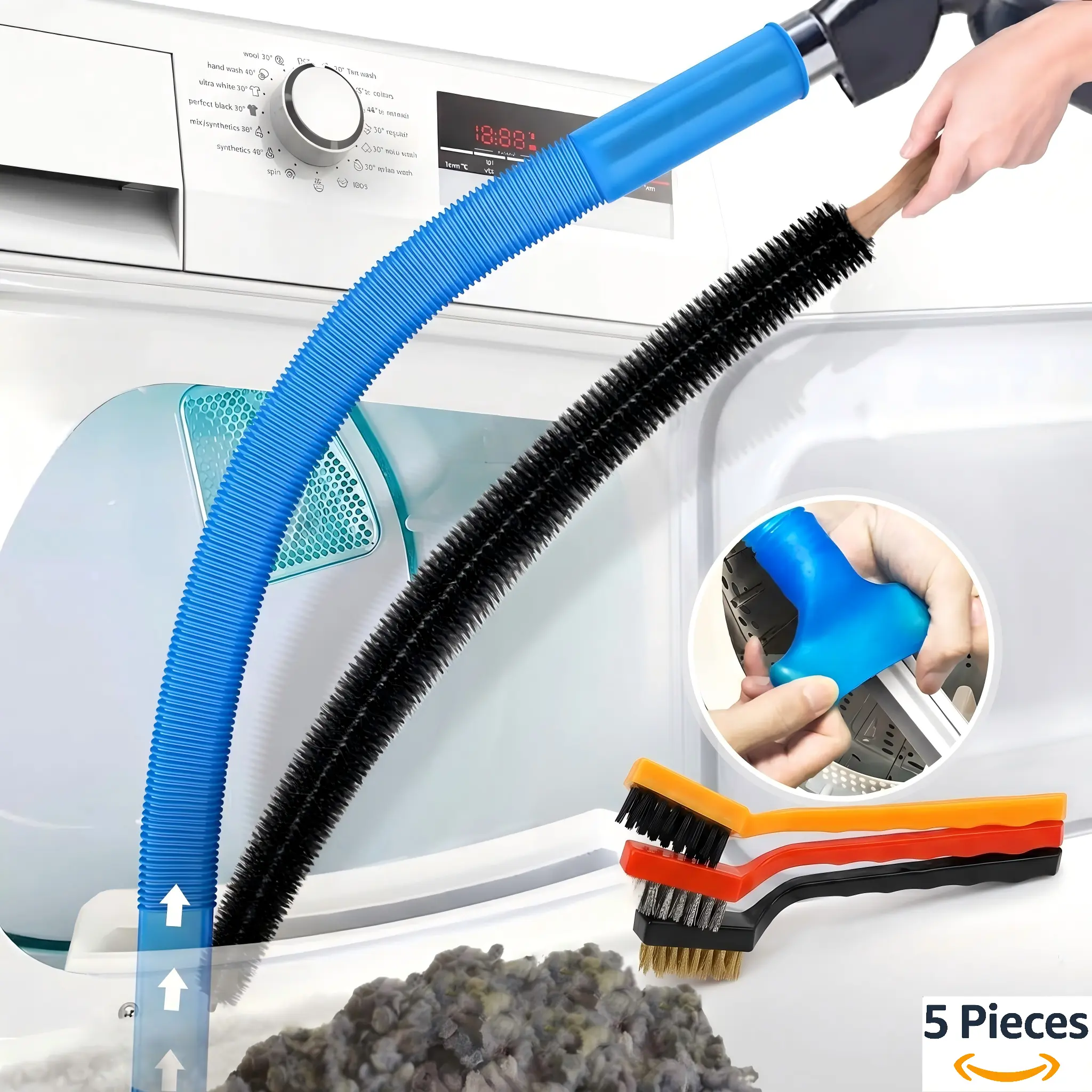 5 Pieces Dryer Vent Cleaner Kit Compatible with Most Vacuum Cleaner,3 Pcs Dryer Lint Brushes, Dryer Lint Brush and Vacuum Hose Attachment with Universal Connector, Quickly Lint Remover