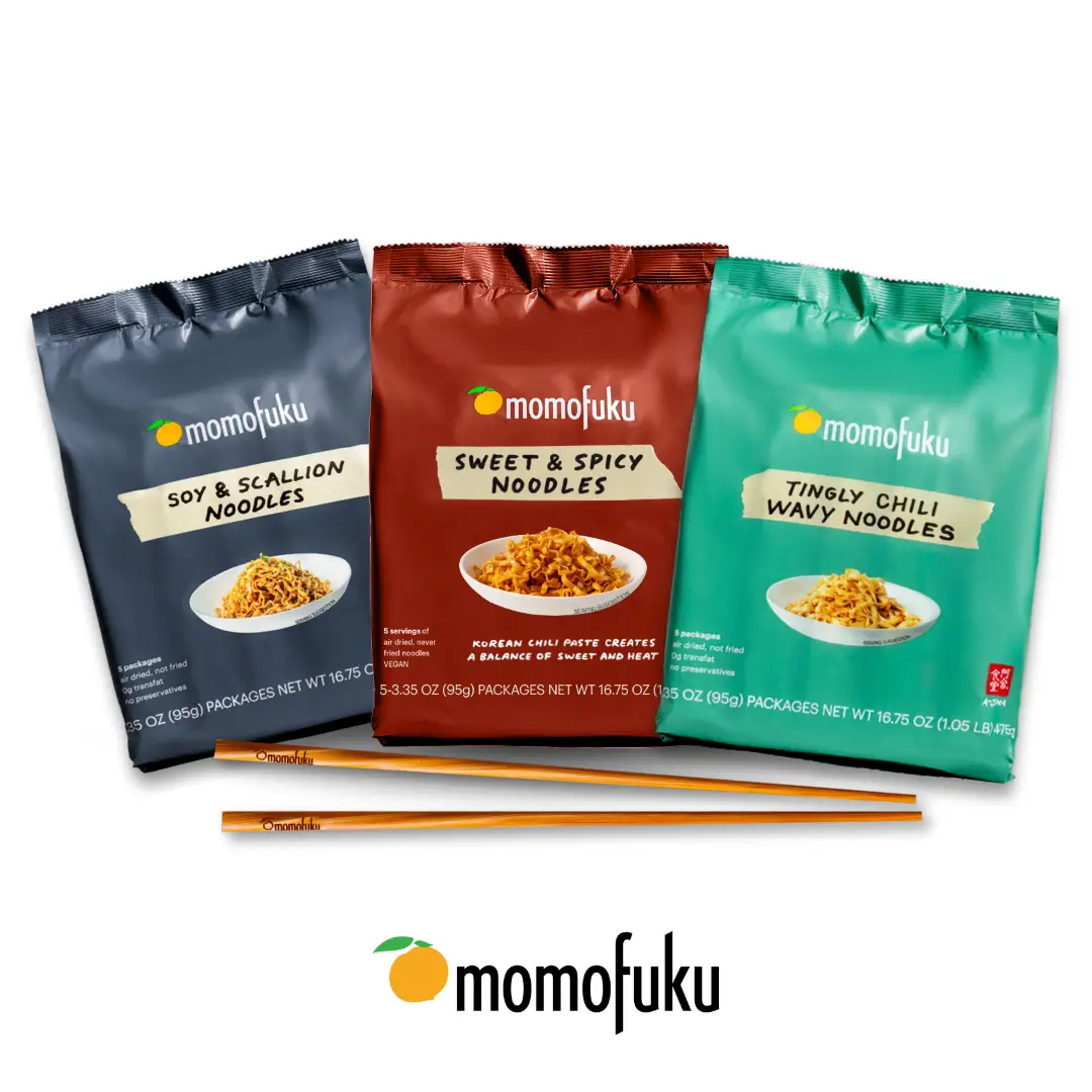 Momofuku Ramen Variety Pack - 3 Packs (Sweet & Spicy, Soy & Scallion, Tingly Chili) Including Free Chopsticks Food Noodle Savory Instant Pansit