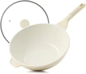 Ceramic Nonstick Wok with Lid, 11 Inch Non Toxic Stir-fry Pan Induction Cookware, Deep Frying Pan Skillet with Stay-Cool Handles, PFAS/PTFE/PFOA Free