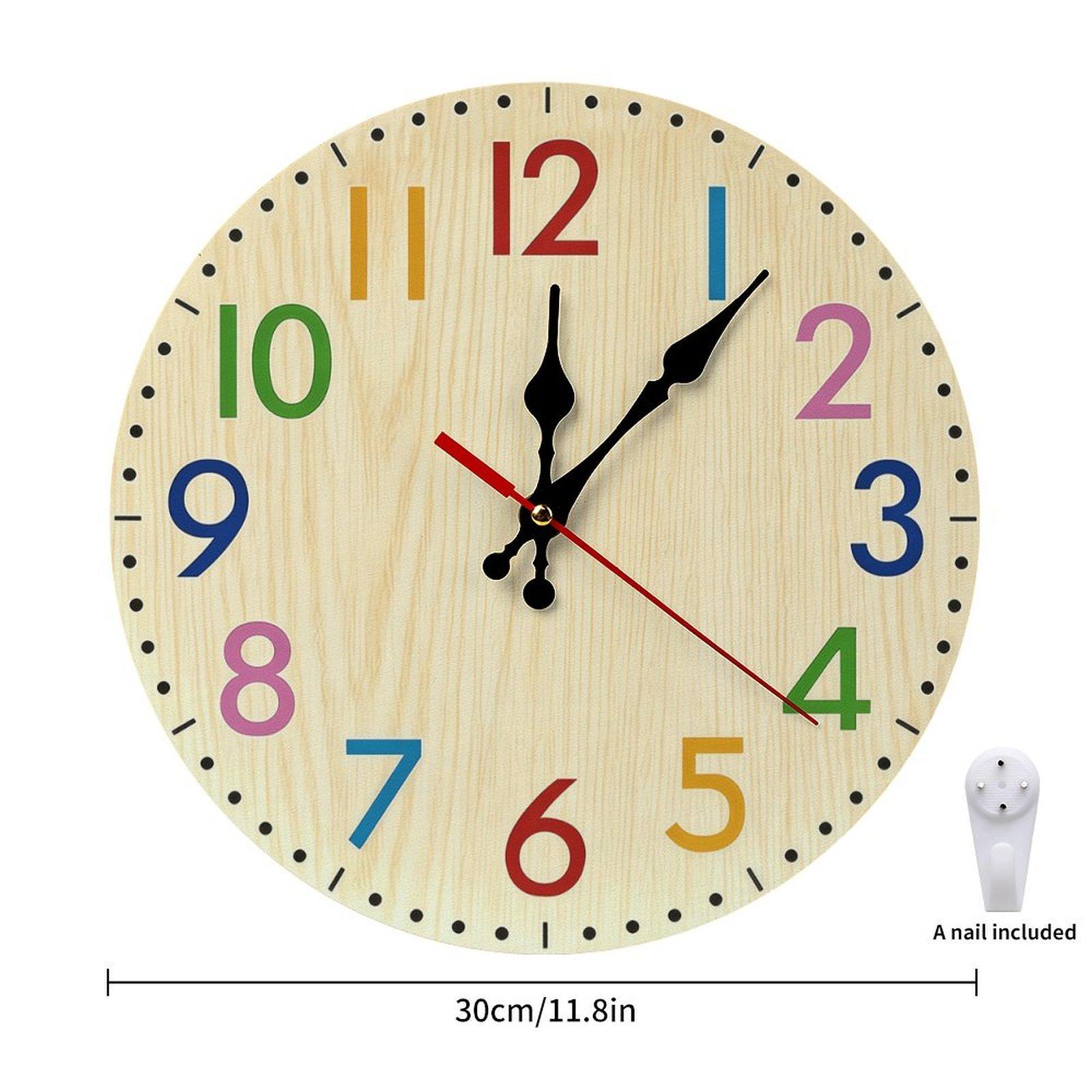 Rainbow Number Wood Wall Clock | 12in Silent Sweep Movement Montessori Learning Design, Battery Not Included, Ideal for Classroom, Homeschool, Kids Bedroom decor Rainbow Number Wood Wall Clock | 12in Silent Sweep Movement Montessori Learning Design, Battery Not Included, Ideal for Classroom, Homeschool, Kids Bedroom decor