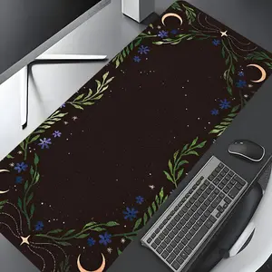 Floral & Moon Pattern Mouse Pad, Rectangle Gaming Mouse Pad, Office Desk Keyboard Mouse Mat for Home Office Game Room Desk, Gaming Desk Accessory