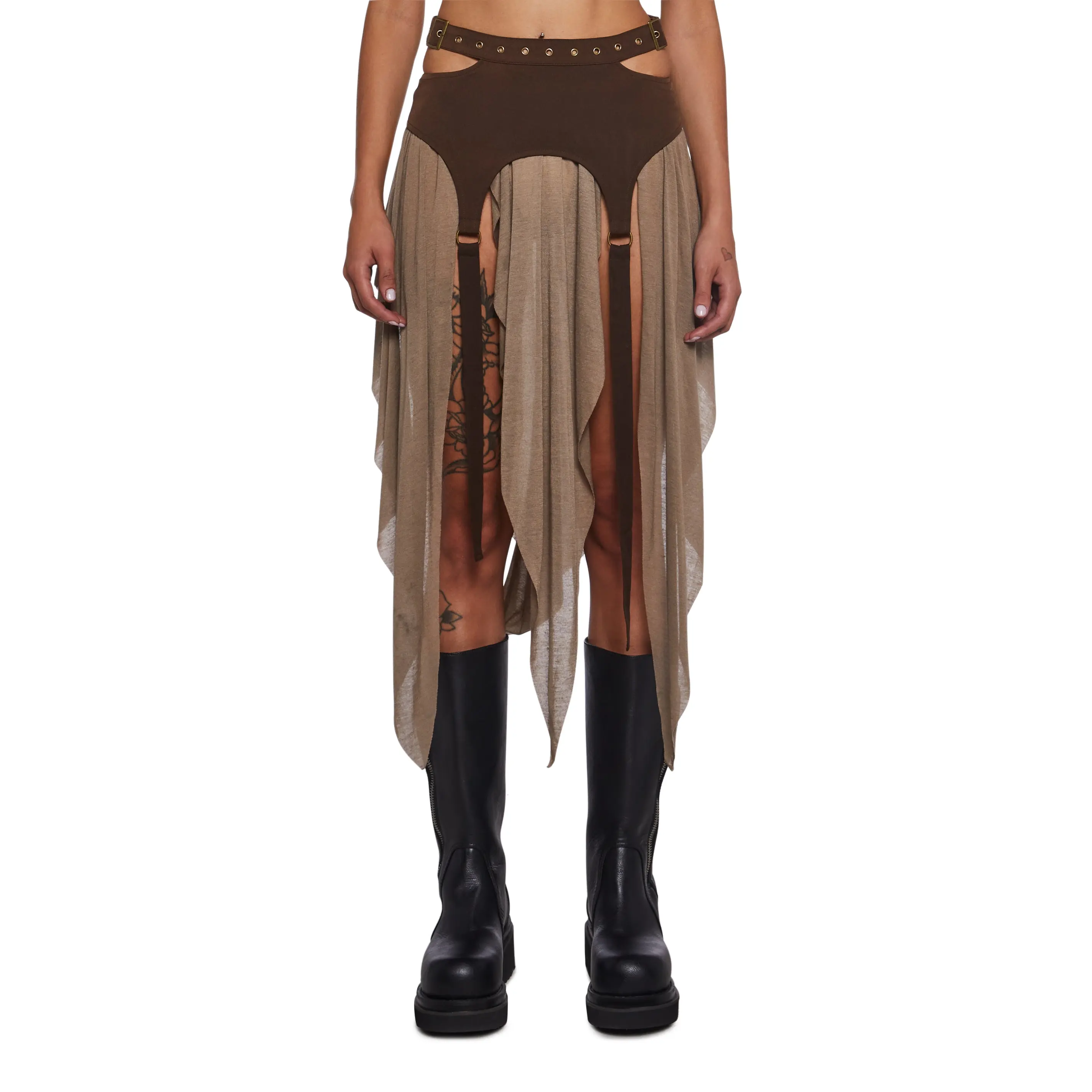 Signal Garter Belted Mini Skirt - Brown