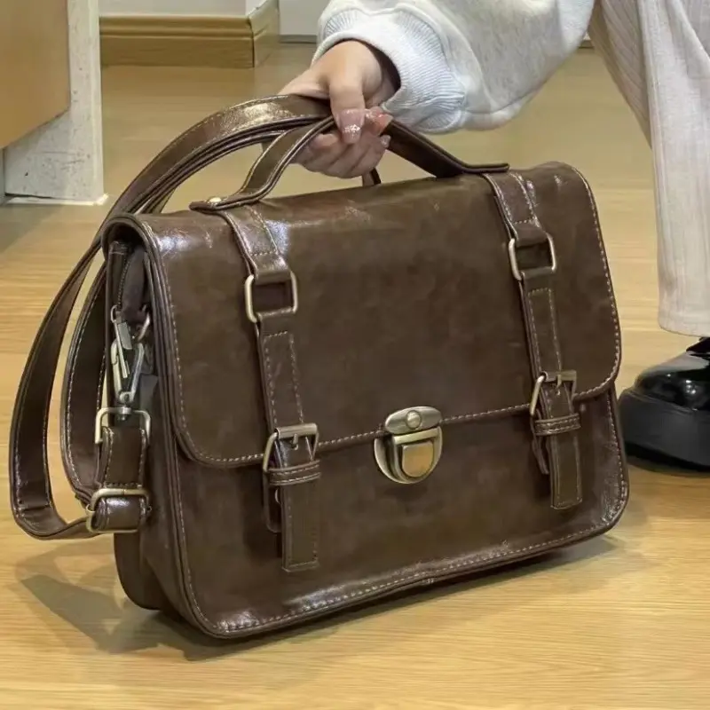 Female Adults' Retro Structured Front Flap Backpack - Casual, Multi-Function, Durable Luggage Bag for School, Travel, Brown/Black Classic Functional Backpack