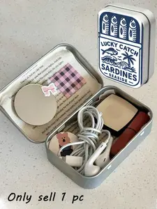 Brand New Silver Rectangular Hinged Metal Tin with Sardine Pattern — A DIY Mini Portable Case, Compact Storage Container, and Mini Foldable Metal Box. Ideal for storing jewelry, pills, sewing supplies, and more; also makes a perfect gift for Mother's Day.