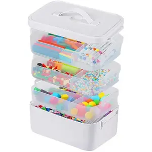 4-Layer Craft Organizers and Storage with Removable Trays, Craft Organizer with lids and Handle, Arts and Crafts Storage, Art Organizer, Crafts Organization, for crayons, Sewing, Tool, PlaydohWhite