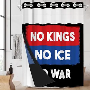 1pc 2D Flat Printing hookless shower curtain hanger liner No Kings No Ice No War Slogan Fabric waterproof lining shower curtain with transparent window, double-layer shower curtain, 71 x 74 inches, modern home curtain decoration