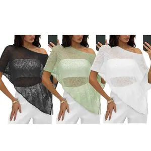 Womens Sheer Poncho Shrug Bolero, Lightweight Summer Shrug Pullover Sweater, Loose Knit Mesh Cover Up Top for Women