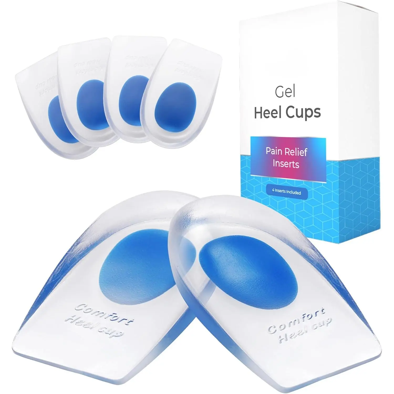 Heel Cushions for Heel Pain Relief (4 Pack) - Gel Heel Cushion Inserts, Gel Heel Cups Heel Pain Relief, Heel Pads Shoes Soft Footwear