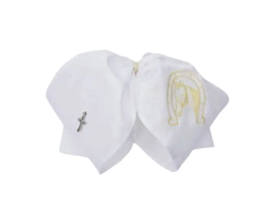 Moño Charro White Diamond Blanco con Caballo y Cruz