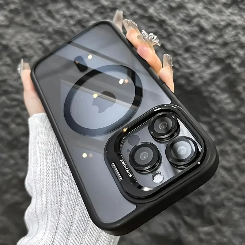 summerwins 2-in-1 Minimalist Magnetic Frame Smartphone-Cellphone Case, Shockproof TPU Casing with Lens & Screen Protection, Handheld Stand for Handsfree Viewing, Phone Accessory for iPhone 12/13/14/15/16/17 Series, Accessories