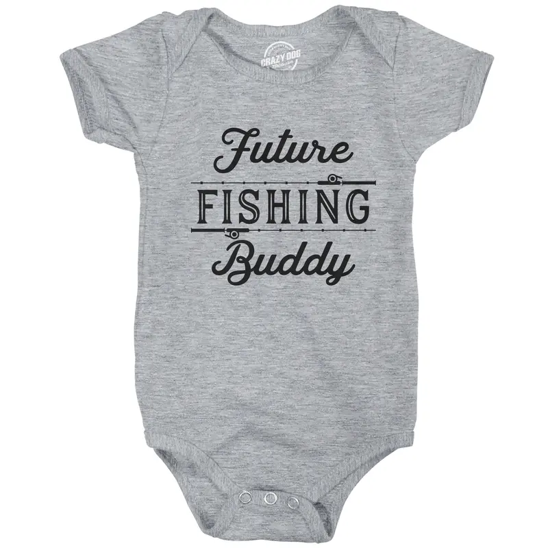 Creeper Future Fishing Buddy Baby Bodysuit Funny Outdoor Sport Shirt Funny Baby Onesies Funny Fishing Onesie Novelty Onesie Light Grey