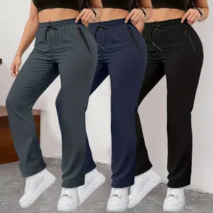 Women’s summer casual pants, 3-pack — solid-color long pants for relaxed wear, suitable for outdoor sports, fitness, running, and everyday wear