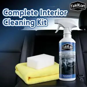 Multi-purpose foam cleaner cleans with one spray Car Interior Cleaner & Protectant, 16 oz Spray – Cleans and protects dashboard, leather, plastic, and trim; adjustable spray nozzle design; includes cleaning cloth and stain remover sponge (1 pack)