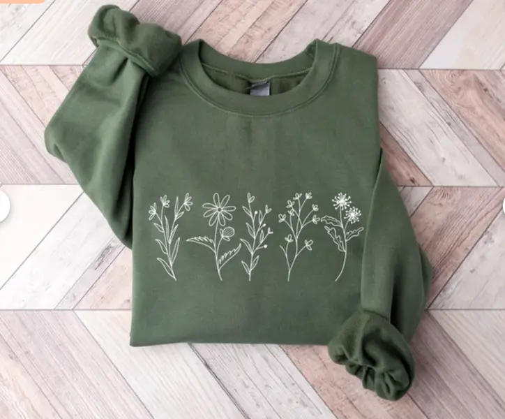 SCasual Oversized Flower Graphic Print Sweatshirt in Olive Green for Women