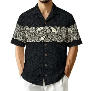 Polynesian Tribal Hawaiian Shirt for Men, Summer 2026 Hot Beach Vacation Button Up Aloha Shirt, Tropical Tiki Casual Top