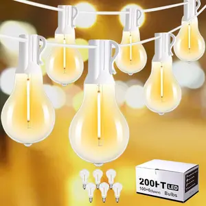 String Lights for Outside 200FT Patio Lights, LED String Light with 100+6(Spare)  Edison Bulbs, Hanging White Outdoor Light for Backyard, Bistro, Porch, Balcony,White Cord