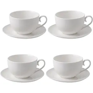 12 oz Cappuccino Cups with Saucers, Ceramic Espresso Coffee Cups Set of 4, White Latte Cup and , Elegant  Mugs Set, Microwave Dishwasher Safe Drinkware for Cafe, Housewarming
