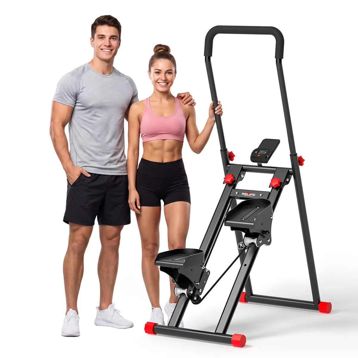RELIFE Stair Stepper 330 LBS Capacity with Adjustable Pedals & Handlebar Compact Vertical Climber & Cardio Stepper Machine Full-Body Workout Equipment