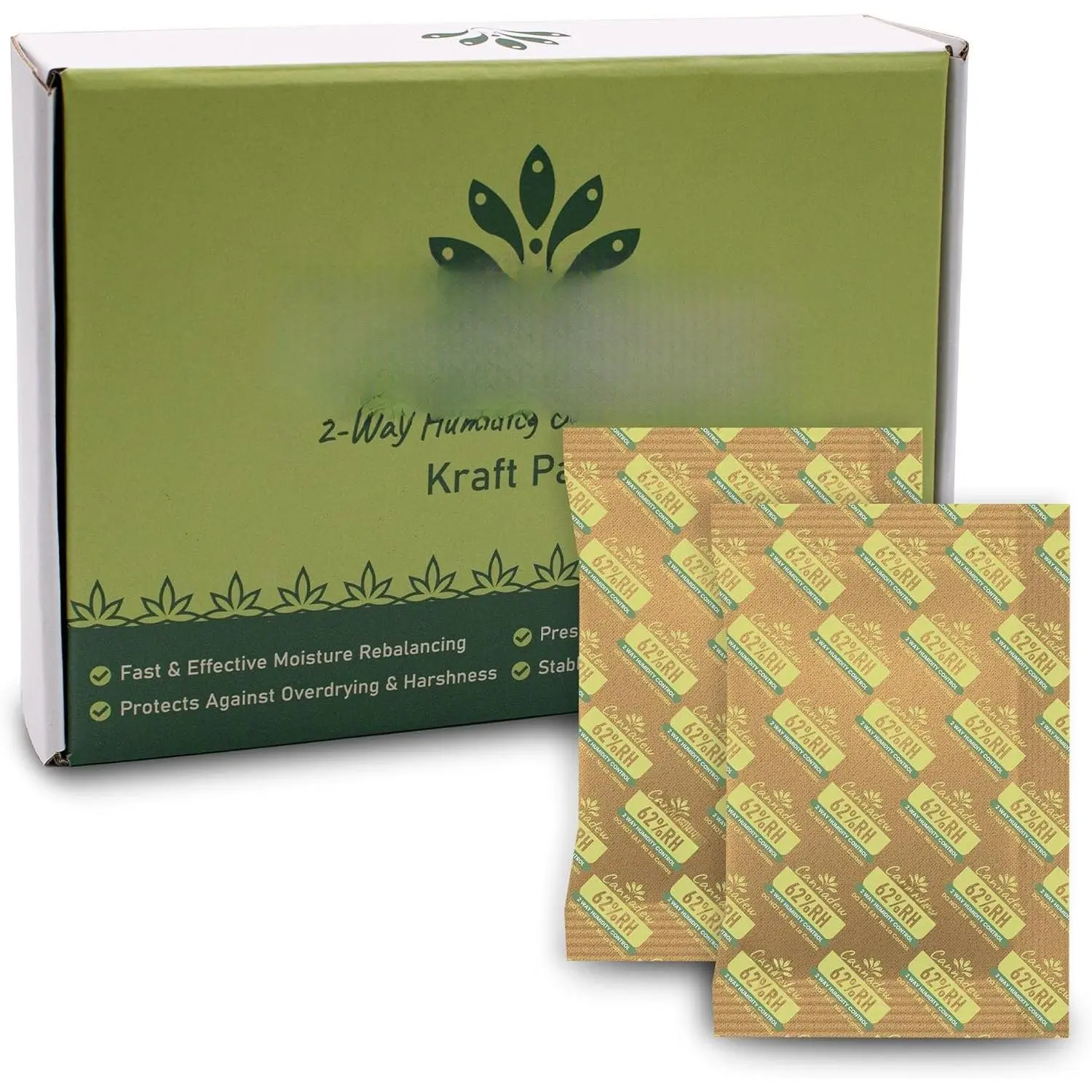 62% RH 60Gram (5 Pack)  Paper Two-Way Humidity Control Packets - Humidity Absorber Packs for Storage, Hydration Packets in Paper Box