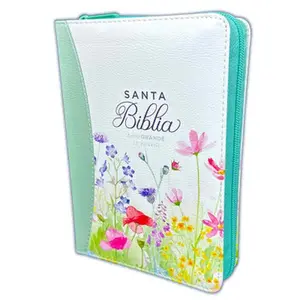 Biblia con Cierre Compacta 11 puntos RV1960 imit piel con canto pintado primaveral turquesa
