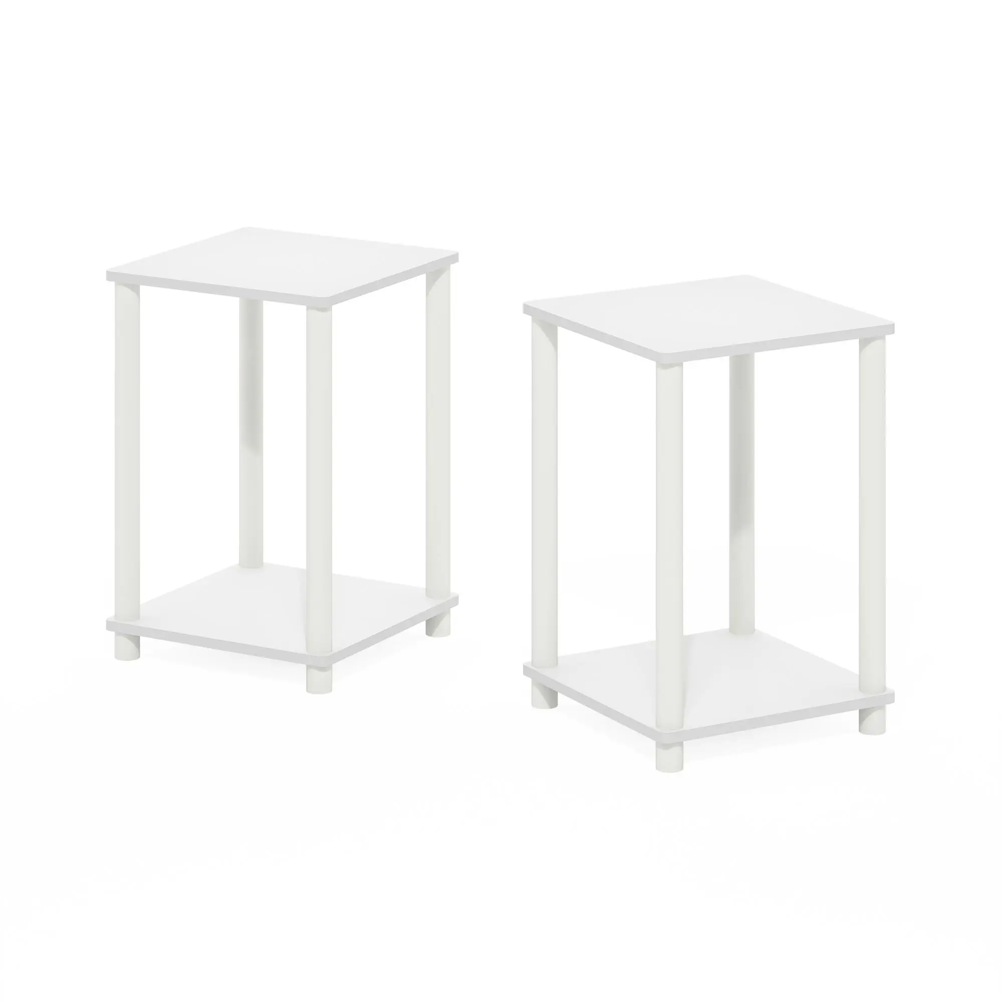 TURN-N-TUBE 2-Tier Bundle Assembled Child-Safe Cuboid Dimensioned End Tables Set of 2, White Indoor Side Tables with Stackable Design, Open Shelf Storage, Ideal for Bedrooms, Small Spaces, Assembled End Tables