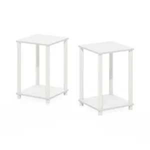 TURN-N-TUBE Side Table Set of 2 in White with 2-tier storage, stackable design, open shelf, perfect for bedrooms, living rooms, and small spaces