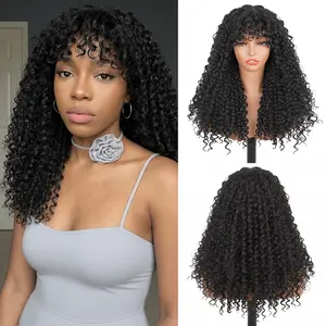 Ourwigs Shaggy Curly Wig with Bangs Wigs for Women 22 Inch Long Curly Wig with Bangs Synthetic Hair Replacement Wigs for Cosplay and Daily