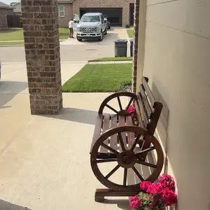 VINGLI 41/55" Rustic Wooden Wheel Bench Outdoor Bench, 2-Person Patio Bench Wagon Slatted Seat, Garden Benches for Outdoors 350lbs High Capacity, Weather Resistance