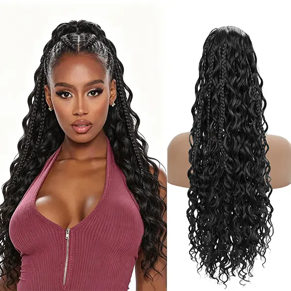 Boho Braids Drawstring Ponytail Extension 22 Inch, Clip and Go Lightweight Braided Hairpiece for Black Women Daily Use