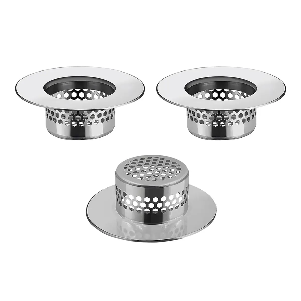 3-Pack Durable Smooth Stainless Steel Drain Hair Catcher - Universal Fit, Inner Diameter 35-48mm, Bathtub Drain Cover, Bathroom Sink Strainer, Laundry Utility Sink Accessory to Protect Your Drainage System