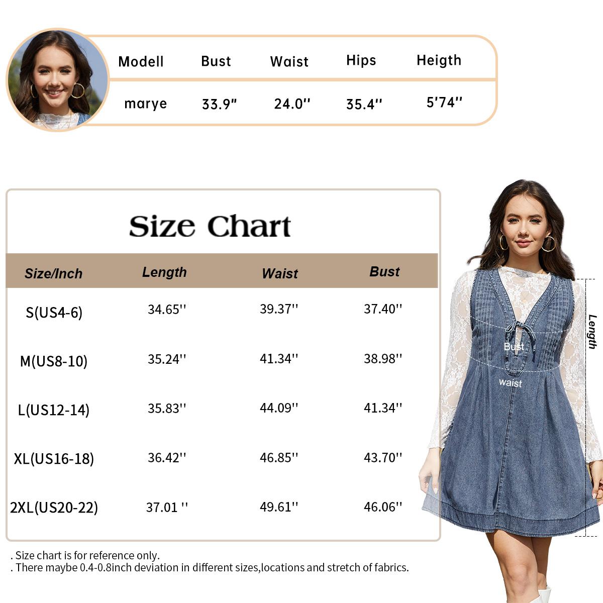 Chicovar Women's Oversized Vintage Denim Mini Dress, Easter dress,Sleeveless V-Neck Tie Front Ruffle Layered A-Line Tunic with Pockets & Front Pleats, Casual Outfit