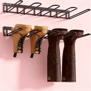 Wall Mounted Shoe Organizer, Heavy Duty Boot Rack for Entryway, 4 Pair Boot Storage for Cowboy Boots, Space Saving Garage Shelves, Durable Metal Boot Holder, Rustproof Shoe Hanger for Mudroom