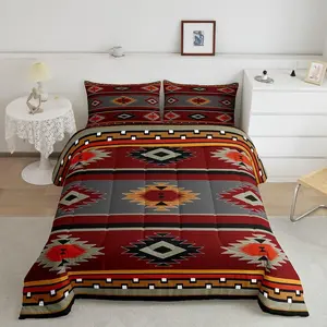 Boho Comforter Set Southwest Native American Design Comforter Set Southwestern Geometric Bedding Set Modern Art Duvet Set Brown Chili Quilt Set