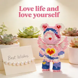 Heart Guardian Bear 3D Puzzle Building Blocks Decoration, Bookshelf Home Office Cabinet Decor, Party Living Room TV Stand Display Gift