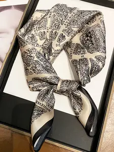 100% Silk Scarf, True Silk Shawl, All-Season Use, Fitted Square Towel, Elegant Landscape Print, Perfect for Any Season