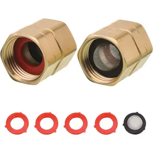 Garden Hose Adapter, Feale to Feale, 3/4 Inch Heavy Duty Brass Connect Fittings with Dual Swivel,  Washer to Garden Hose Connector, 2-Pack with Extra 4 Washers and 1 Filter