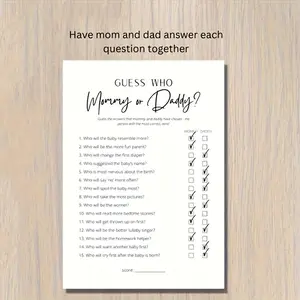 10 Baby Shower Game Cards, Guess Mom or Dad Quiz Paper, Interactive Parenting Prediction Survey, Fun Family Game, Newborn Party Keepsake Card