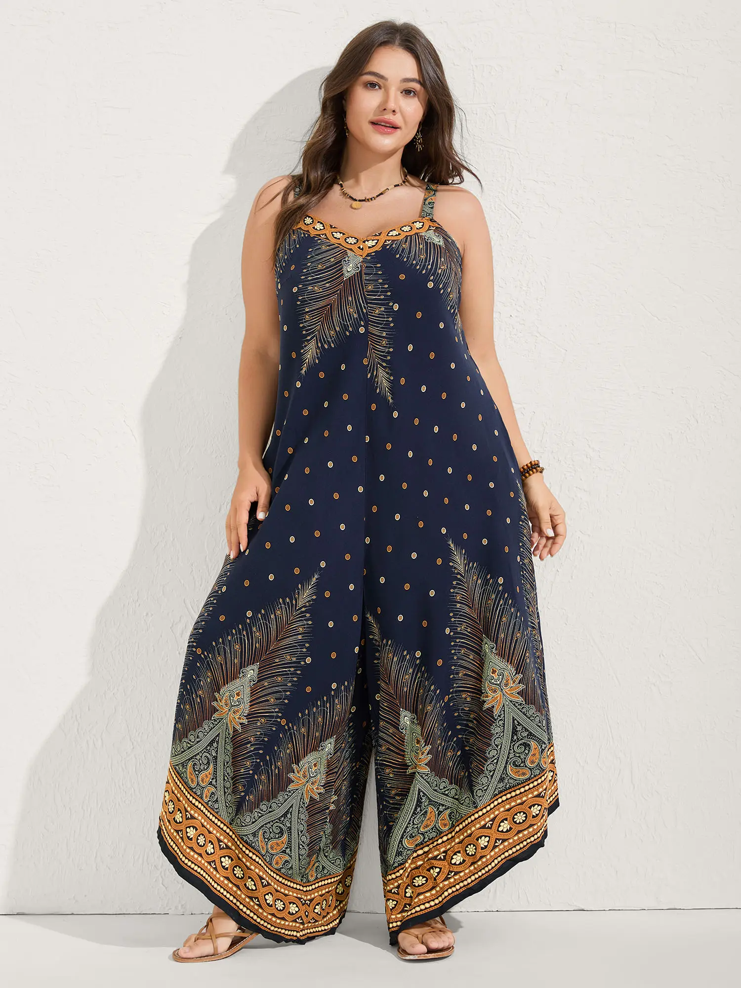 BLOOMCHIC Women's Plus Size Rayon Overalls - Short Sleeve,Asymmetrical Hem,Pocket Design,Smooth Fit,Bohemian Print,[M-6X] 2026 Summer Clothes,Boho Outfits,Rompersc,Fit Fabric,Summerfinds