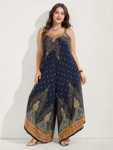 【Deep Pockets】Bloomchic 2026 Valentine's Gift for Cruise Boho Print Asymmetrical Hem Wide Leg Plus Size Super Soft Jumpsuit