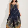 BloomChic Women's Plus Size Bohemian Print Rayon Jumpsuit - Sleeveless V-Neck Summer Overalls with Elastic Waist, Pockets, Low-Iron Iron-Smooth Finish, No-Stretch Fabric, Cold Wash, Below-Ankle Fit (Women's Suits & Sets)