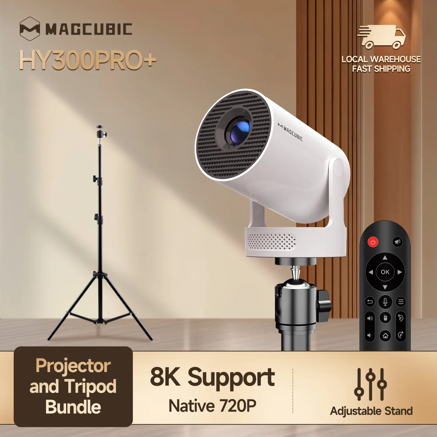 [HY300Pro+ Projector & Tripod Bundle] Magcubic HY300Pro+ with 120CM Portable Bracket Complete Set 290ANSI 8K Decode Google Voice Assistant Android 14 with Universal 1/4 Screw Floor Tripod Stand Mount Products Adjustable Kit Gift #tiktokshopstockup