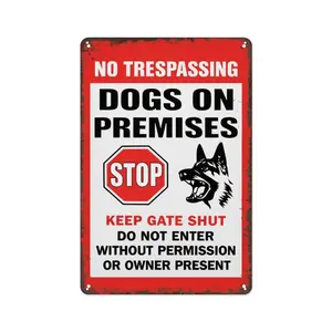 8x12 Inch Aluminum Metal Sign - No Trespassing Dogs On Premises - Funny Security Warning Wall Decor for Home, Yard, Gate, Garage, and Farmhouse - Humorous Pet Art Plaque for Property Owners & German Shepherd Lovers