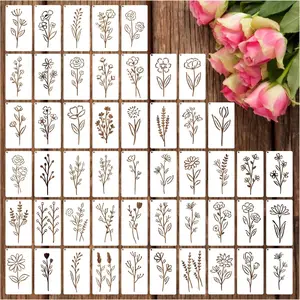 Botanical Flower Stencils for Crafts Small Wildflower Floral  Stencil for Painting on  Card Making,  Nature Vine  Essential Art Stencils for Adults  Furniture Walls (50  2)