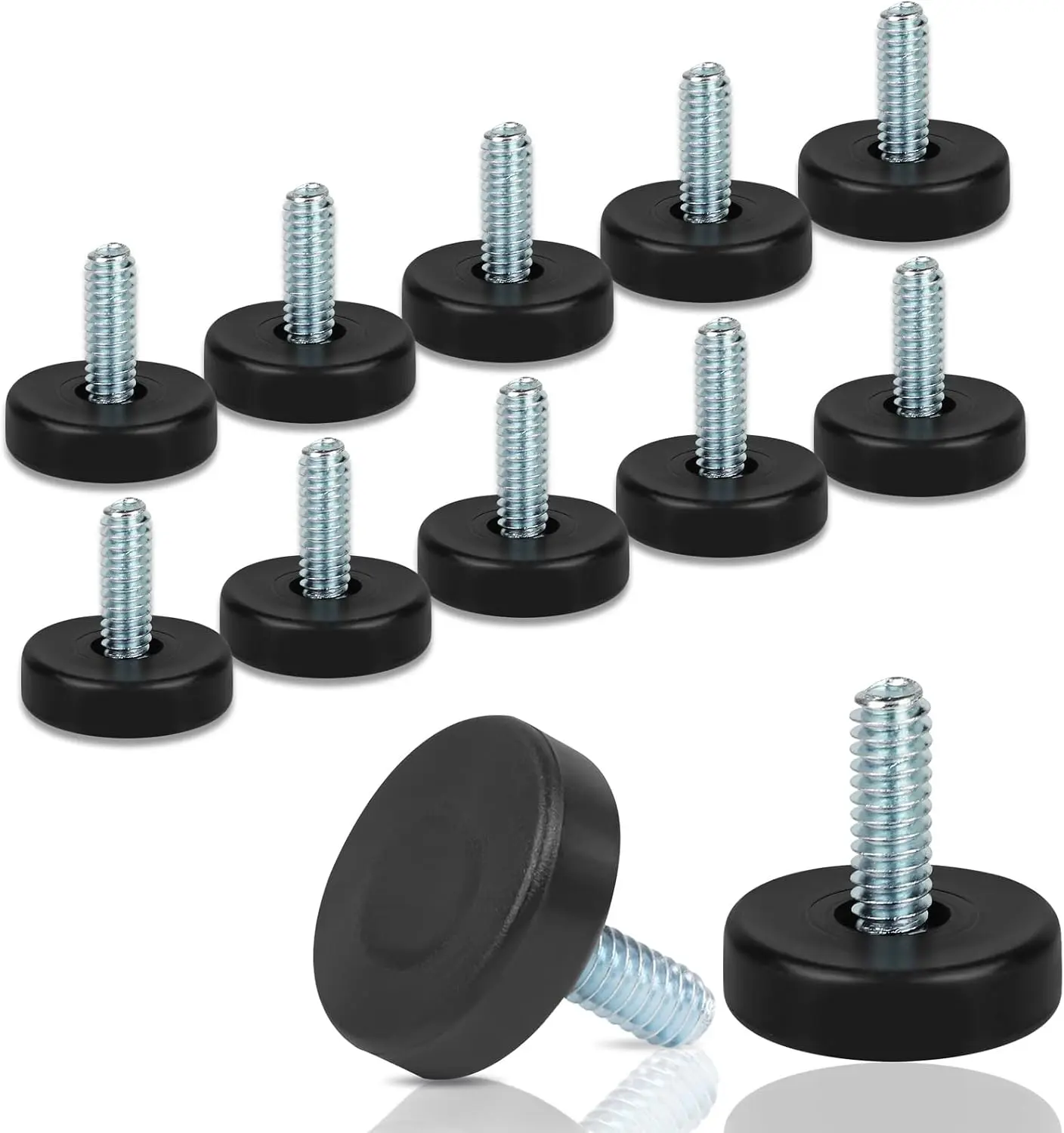 1/4" Thread Furniture Feet Levelers, 12 PCS Adjustable Furniture Feet | Threaded Screw in, Leveling Feet Screw On Furniture Glide Leveling for Table, Cabinets, Chairs, Stool Legs