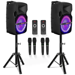 5 Core Party Speaker 2Pc Bluetooth 400W Active Rechargeable Outdoor PA DJ System w 4 Wireless Mic