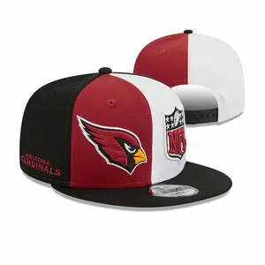 New Era 9FIFTY Arizona Cardinals NFL Team Fitted Hat with Red Black White Panels, Embroidered Cardinal Logo, Side Lettering and Plastic Snap Closure