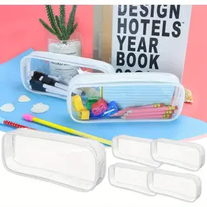 5-Pack Transparent Pencil Cases with Zipper - Large Capacity Clear Makeup Pouch, Durable Travel and Office Stationery Organizer Box, Waterproof and Lightweight